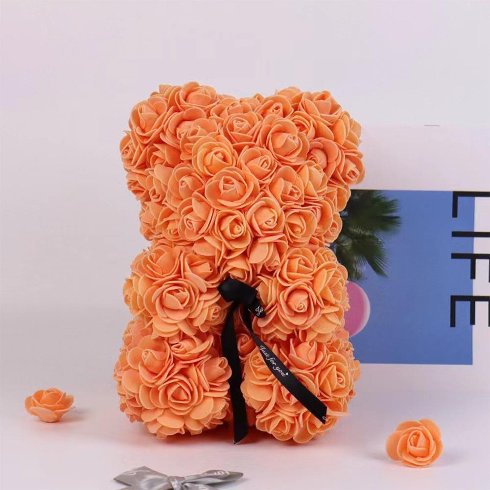 25cm Artificial Teddy Rose Flower Bear Gift Box Colorful Rose Bear Gift Box Warm Light Eternal Rose Valentines Gift For Party