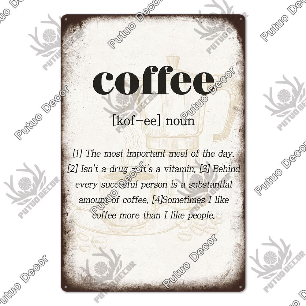 Putuo Decor Coffee Vintage Tin Metal Sign Decorative Plaque Retro Plate Cafe Kitchen Man Cave Coffee Bar Club Wall Decoration