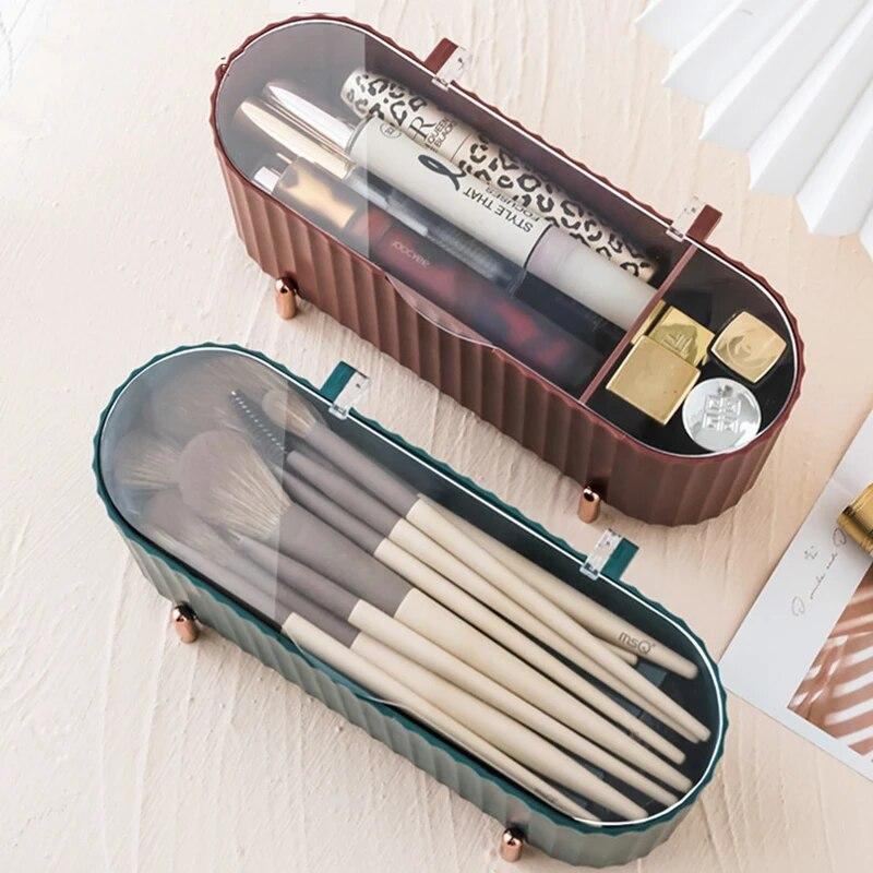 Cutie de depozitare pentru cosmetice de birou Organizator de machiaj rezistent la praf pentru tampoane de bumbac Tampoane Suport pentru ouă de frumusețe Organizator de bijuterii pentru baie