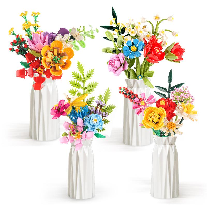 Children'S Building Block Toys Building Block Potted Plants Building Block Flowers Diy Assembly Small Particles Building Block Flower Set
