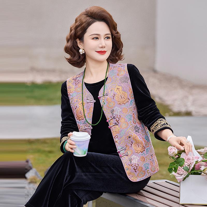

Elegant Chinese Three-Piece Set: Wide-Leg Pants and Vest Suit for Middle-Aged & Elderly Women - Spring/Autumn Style 4XL [Recommended 135-150 lbs]