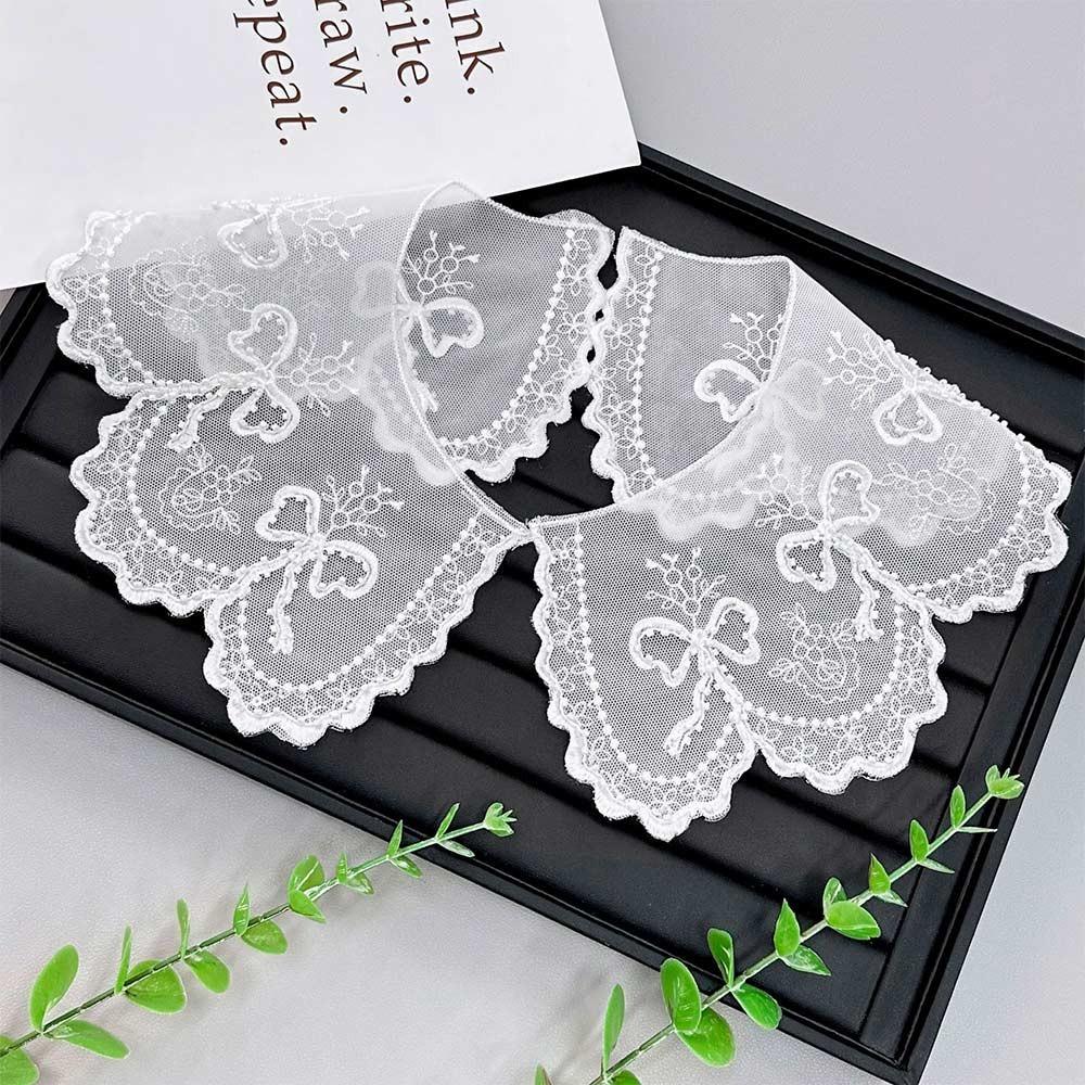 Cute Colorful Embroidery Fake Collar Hollow Detachable Scarf Shawl Organza False Collar For Girls Shirt Skirts Sweater All Match