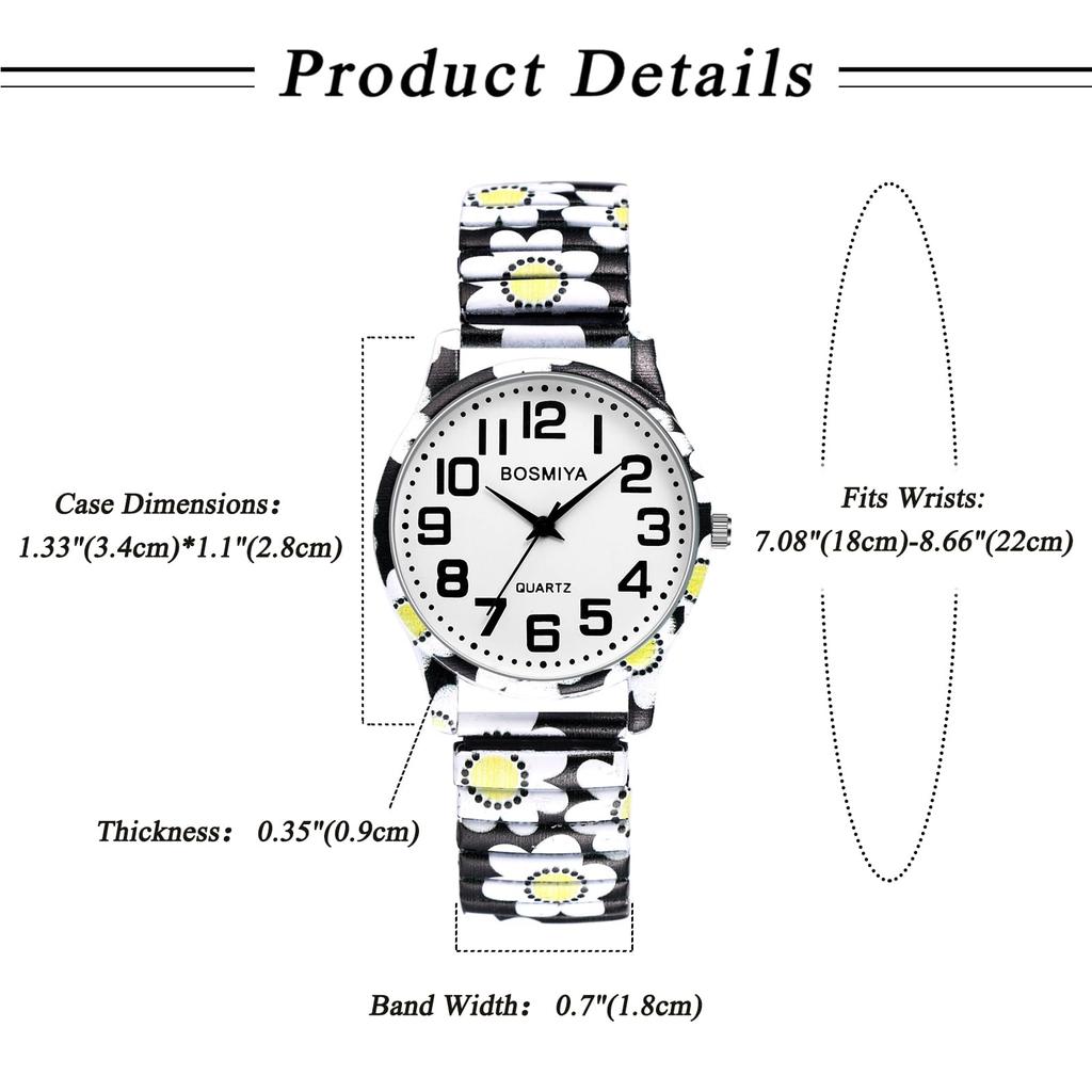 Women's Chrysanthemum Floral Print Watch, Waterproof: Analog Display, One Size Fits Most, Stretchable Stainless Steel Strap, Floral Dial, Cute and