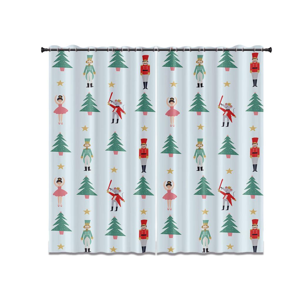 2Pcs Merry Christmas Nutcracker Printed Blackout Curtains Multi Size Living Room Insulation Holiday Decoration Easy To Install