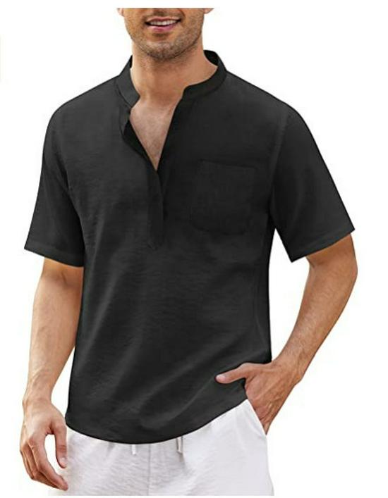 European & American Men's Hippie Casual Pocket Short Sleeve Beach T-shirt