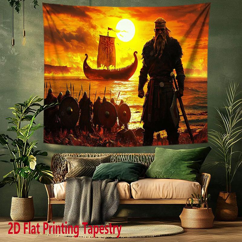 Viking ship at sunset Digital printing polyester wall tapestry suitable for use in living rooms bedrooms offices bars party