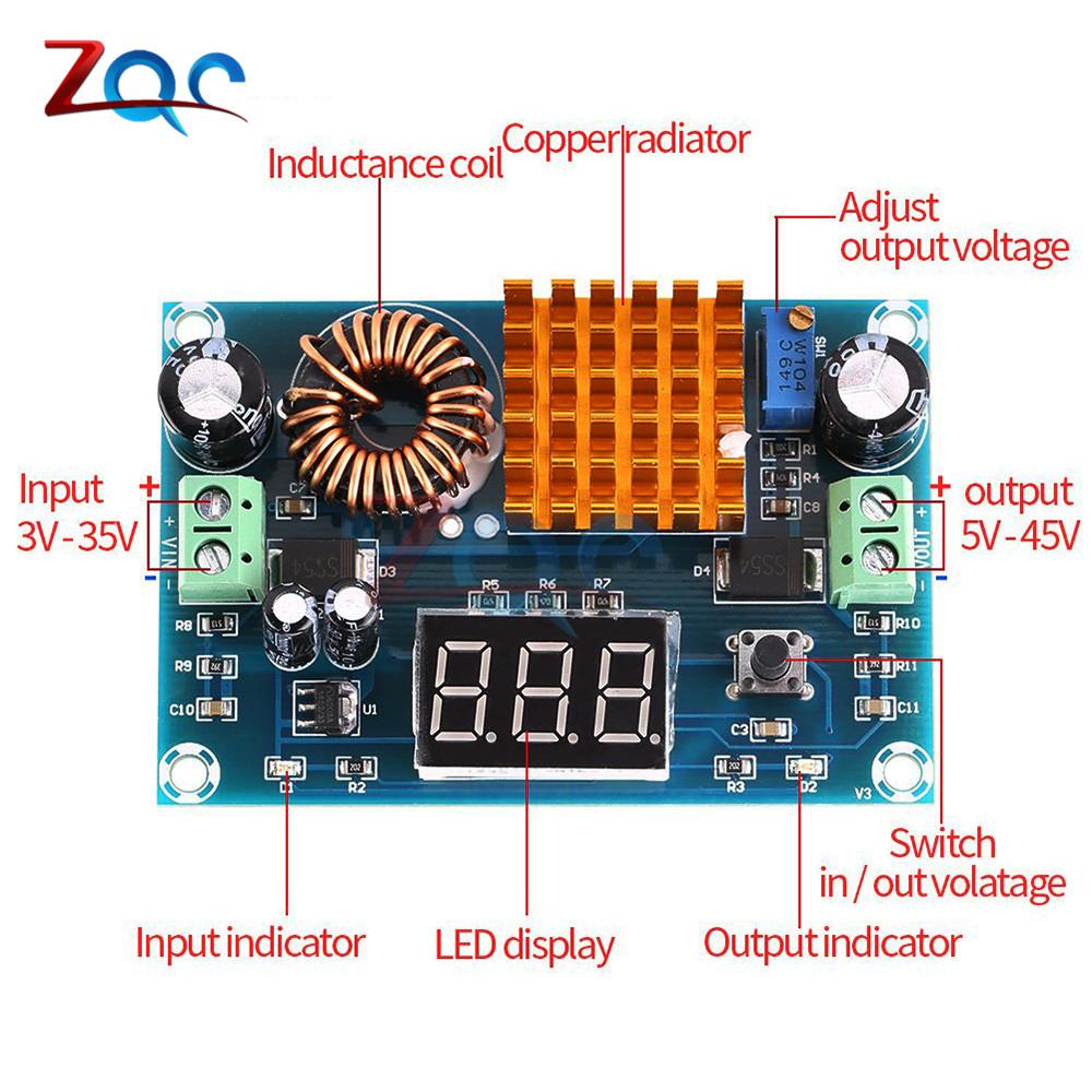 DC 3V-35V To DC 5V-45V Boost Module Digital Voltmeter DC-DC Step Up Module Boost Converter Board 5A Power Adjustable for Voltage