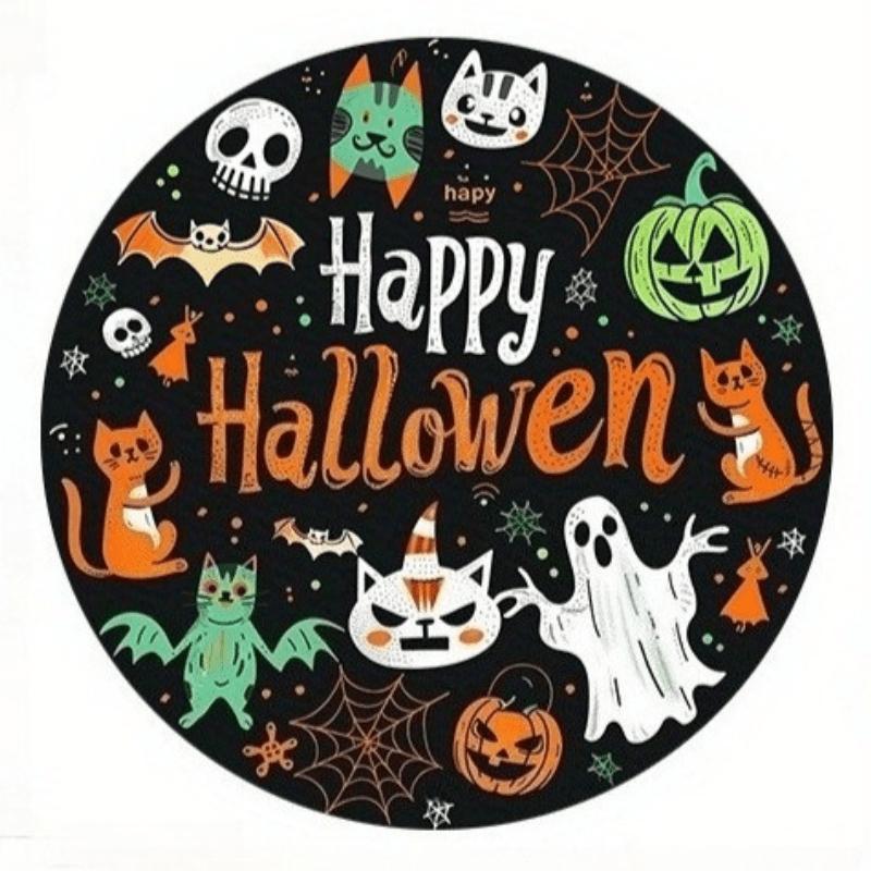 2d Flat 20*20cm, Popular Home Decoration, Halloween Ghost Kitten Wooden Circular Logo, for Club, Kitchen, Garden, Cafe, Bar Decor.