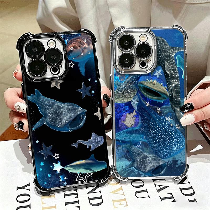 Ocean Whale Shark Soft Phone Case For iPhone 15 16 17 Air 14 Pro Max 16E Plus 13 12 Mini Plating Anti-Fall Fundas