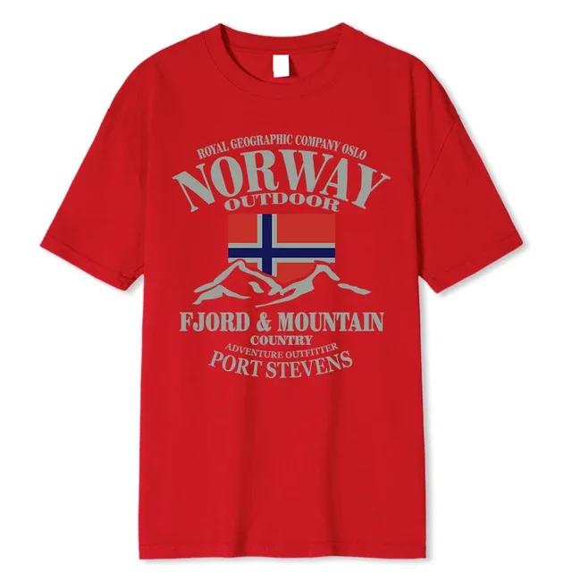 Léto Norsko Flag Fjord Mountain Tričko Crazy Hip Hop Pánská košile Bavlna Crewneck Nadměrná velikost Krátký rukáv Legrační trička Muž