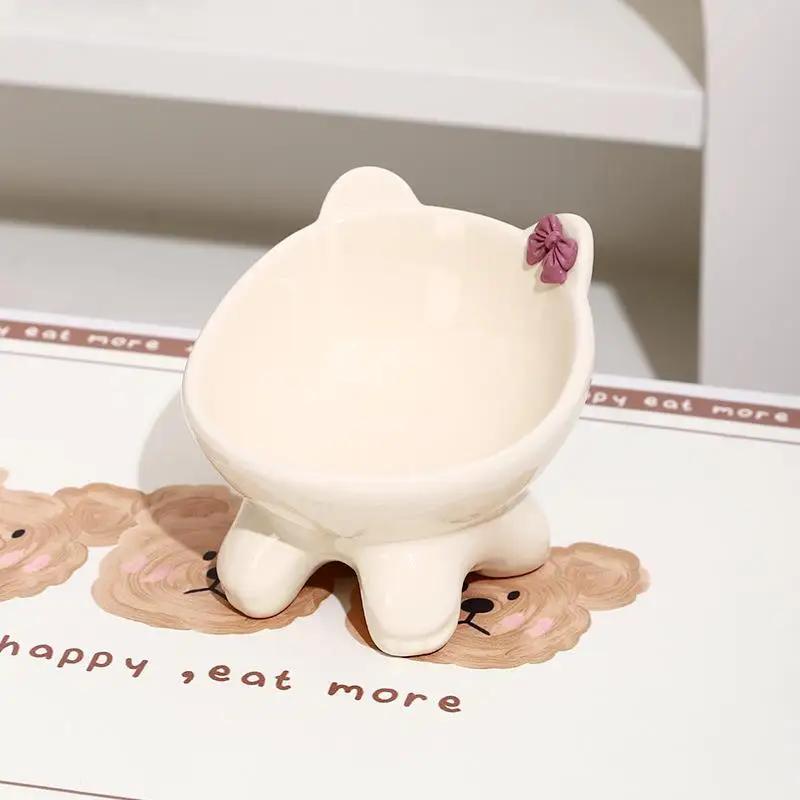 Bevel Ceramic Cat Food Bowl Cute Pets Drinkers for Cats Protect Neck High Feet Dog Bowl Anti-Flip Slow Feeding Bowl Pet Supplies
