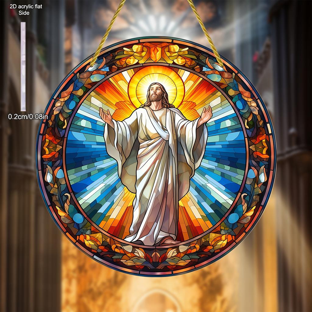 Jesus Comes Suncatcher Nativity Scene Acrylic Sun Catcher Wall Hanging Christmas Decorative Sign & Plaque Gift for Family Friend