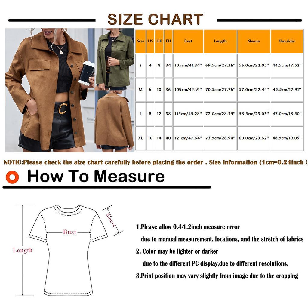 Women's Fashion- Solid Color Single-breasted Lapel Faux Deerskin Velvet Long-Sleeved Pocket Shirt Jacket