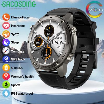 SACOSDING Prawdziwa lokalizacja GPS Smartwatch Kompas AMOLED Wysokościomierz Ciśnienie Powietrza Bluetooth Połączenie Czas Światowy 500mAh Zegarek Tracker Sportowy Outdoor