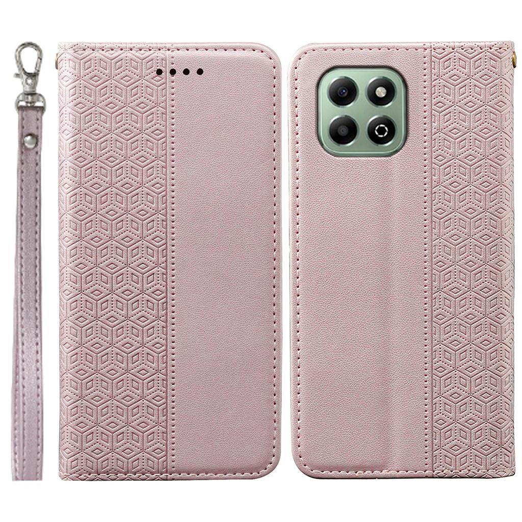 Etui portfelowe na telefon For Honor X6b 4G Mocne magnetyczne Wytłaczane skórzane etui z klapką w kratę