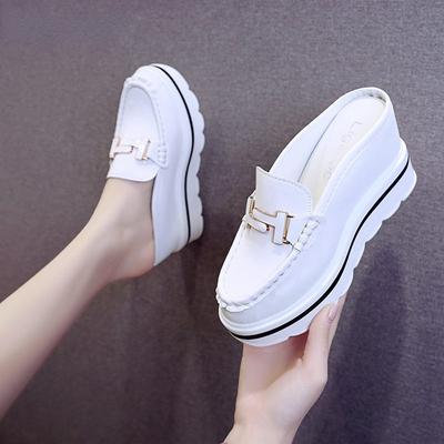 Fashion 2024 Slides Platform Wedge Slippers Loafers Height Increasing Shoes Women Moccasin Mules Sandals for Women Summer Footwear White