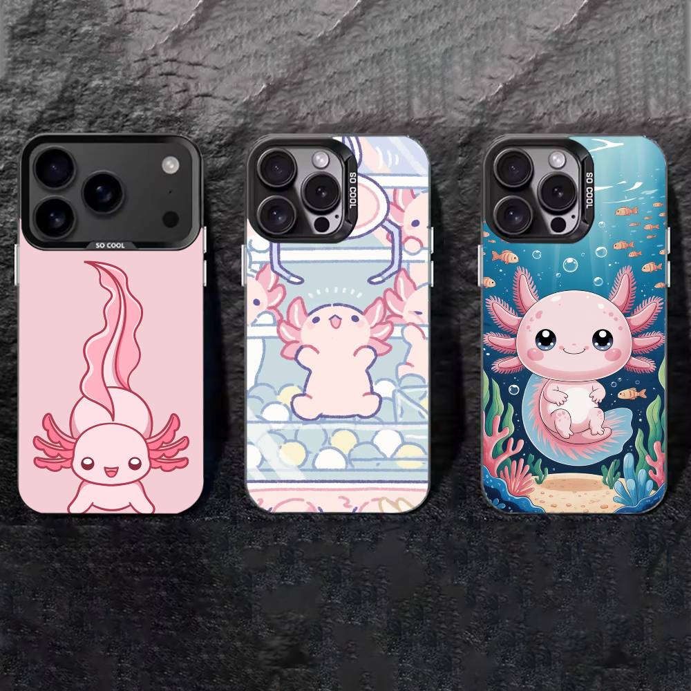 Cartoon Cute Axolotl Phone Case For iPhone 17,16,15,14,13,12,11 Plus,Pro Max,XS,Colored silver phone case
