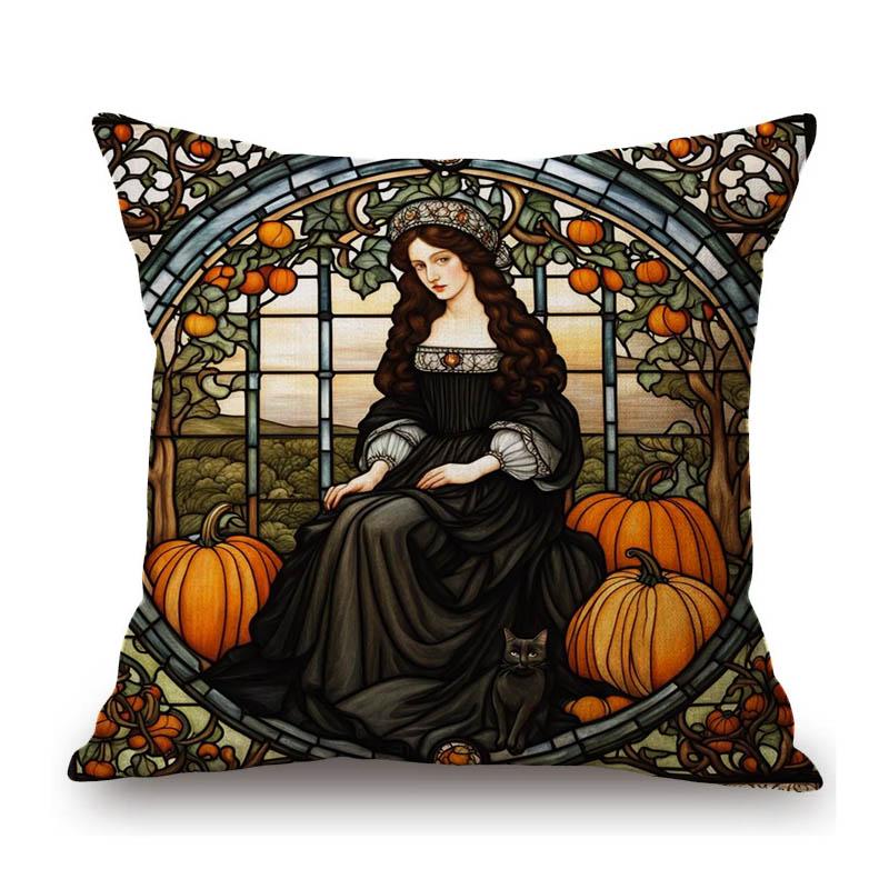 Renaissance Pre-Raphaelitism William Morris Round Stained Glass Window Elegant Lady Girl Decoration Pillow Case Cushion Cover