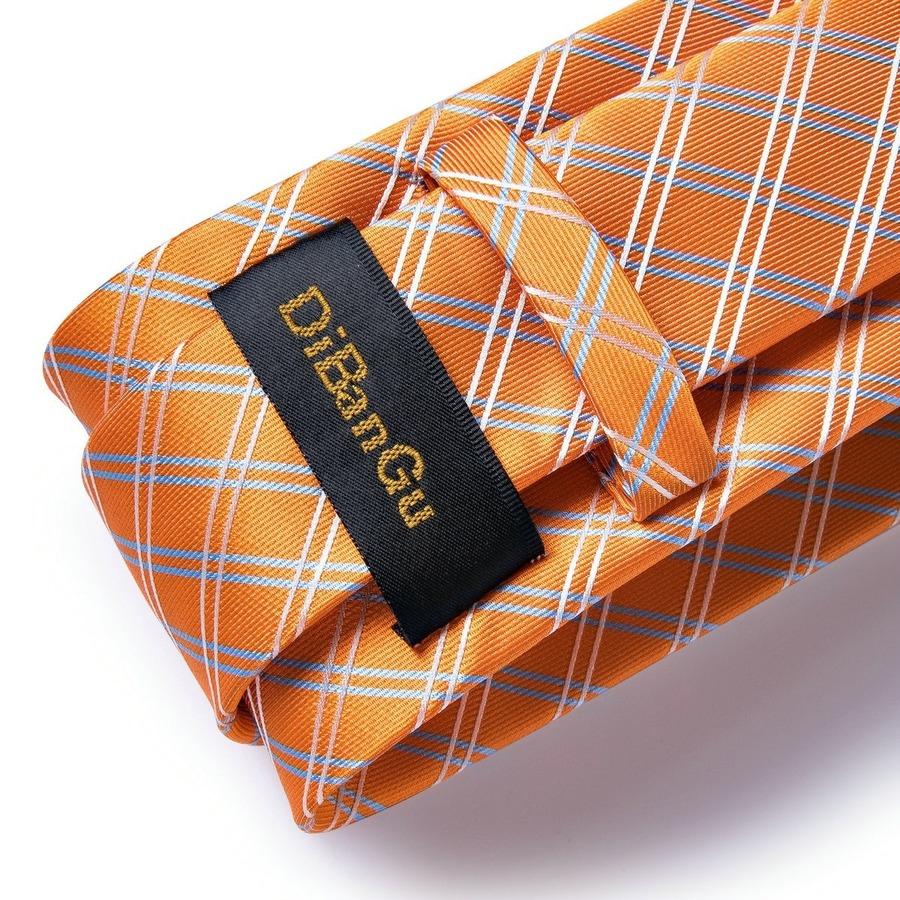 7 Colors Mens Plaid Paisley Silk Necktie Hanky Cufflink Tie Clip Boutonniere Set for Wedding Party