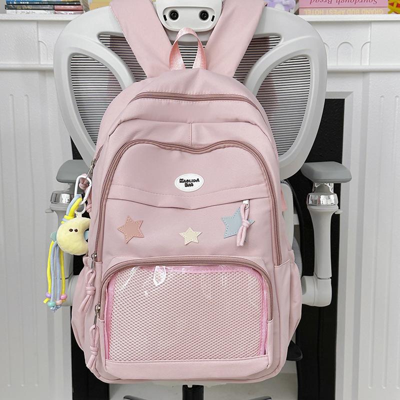 Korean version ins bar pain bag contrasting color schoolbag middle school student backpack large capacity college style transparent schoolbag