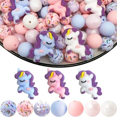 25/32/55PCS 3D Rainbow Unicorn Silicone Bead Set, Perfect for DIY Handmade Crafts Such As Keychains, Necklaces, Bracelets, Etc