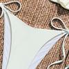 2Pcs/Set Women Bikini Set High Slit Swimming Trunks Adjustable Halter Strap 3D Hand-Sewn Flowers Bikini Bra Set Vacation Party Swimwear