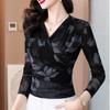 New Winter V-neck Mesh Base Shirt for Women with Small Shirt Printed Long-sleeved T-shirt Top