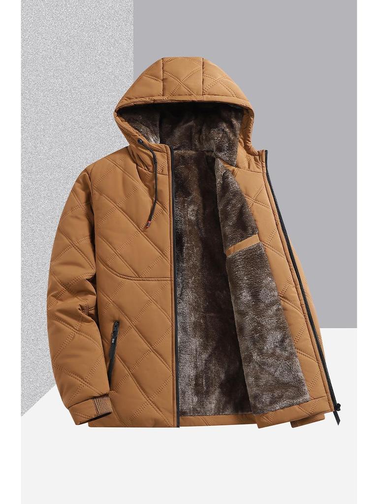 2025 Men's Winter Jacket: Fleece Lined, Thickened Cotton, New Warm Style, Casual Hooded Stand Collar.