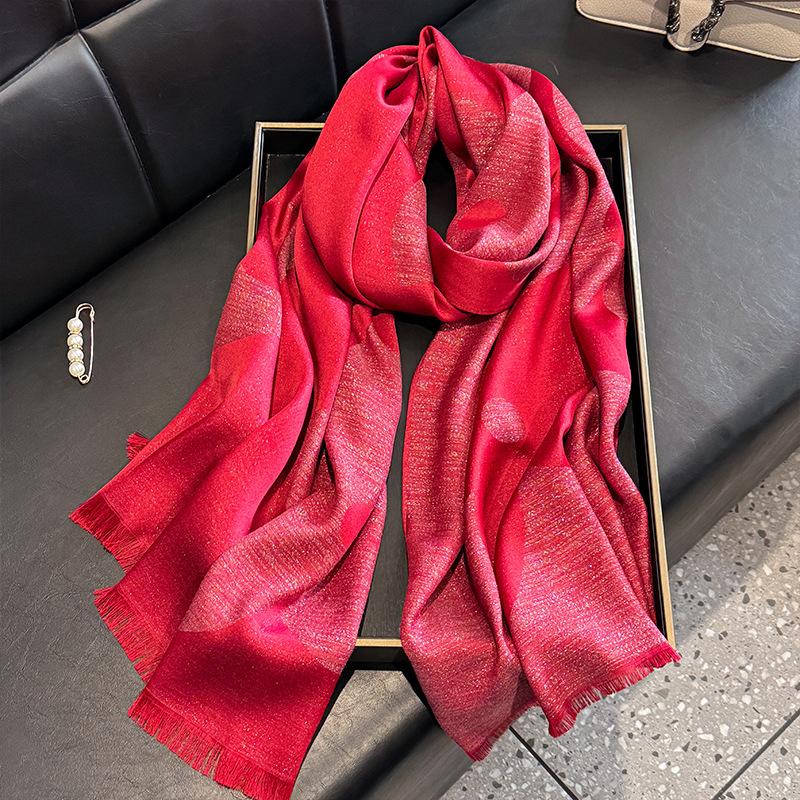 

Шарф Женский Модный Элегантный Универсальный Принтованный Длинный Шарф Имитация Шелка Шарф Двусторонний Золотой Шелк Солнцезащитная Шаль красный