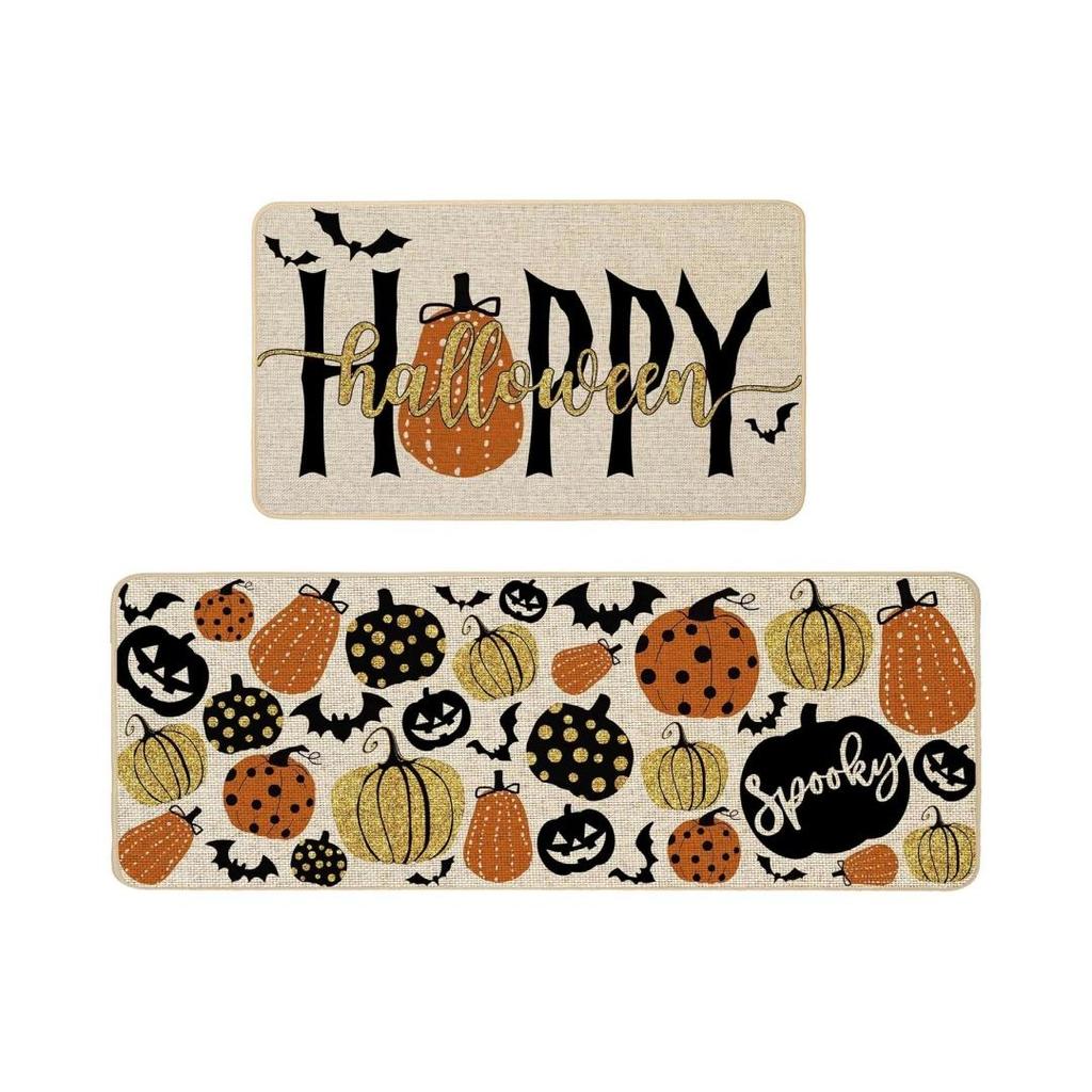 VIKAMA 1/2pcs Halloween Kitchen Floor Mat Pumpkin Ghost Corridor Balcony Long Carpet Porch Entrance Door Mat Home Decoration