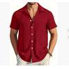 Camicia da Uomo a Maniche Corte Tinta Unita con Texture Vestibilità Larga Casual Comoda Top per l'Estate Abbigliamento da Uomo per l'Uso Quotidiano