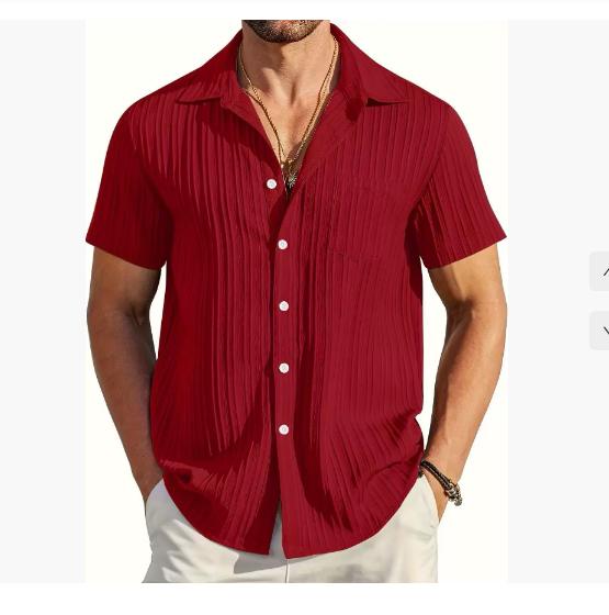 Camicia da Uomo a Maniche Corte Tinta Unita con Texture Vestibilità Larga Casual Comoda Top per l'Estate Abbigliamento da Uomo per l'Uso Quotidiano