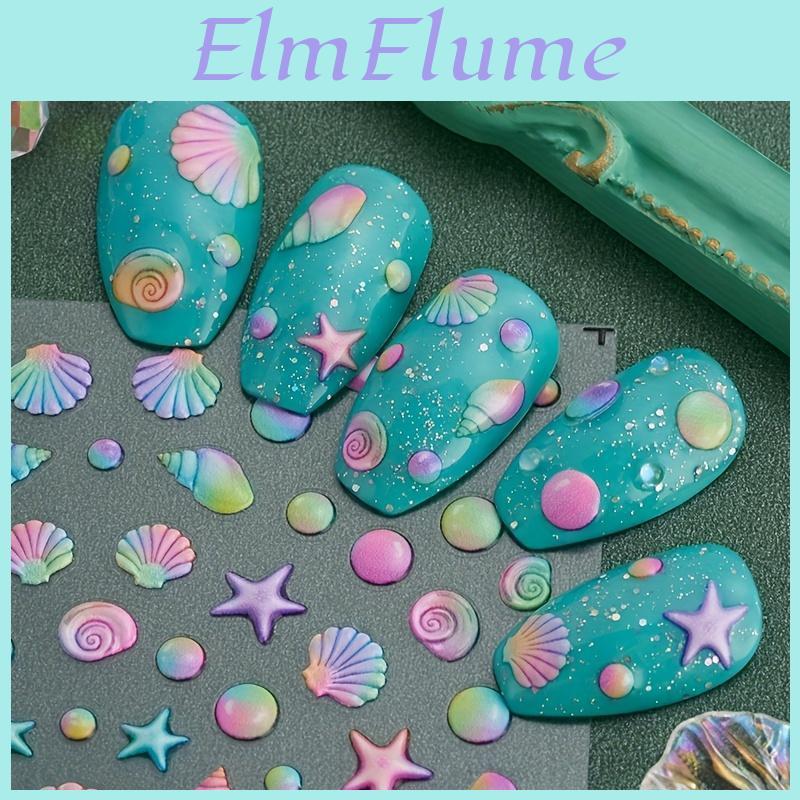 Shell Embossed Reusable 5d Starfish Nail Stickers – Hypoallergenic Glossy Marine Decals For Easy Diy