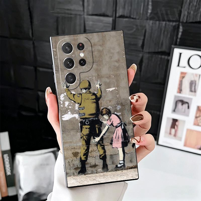 B-Banksy Art Graffiti Artist Soft Phone Case for Samsung Galaxy S26 S25 Edge S24 Ultra S23 Plus S22 S21 FE S20 Black Cover Back