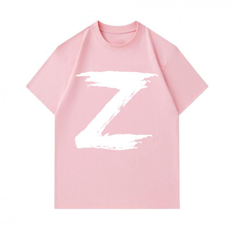 Men's 100% Cotton Crew Neck Short Sleeve T-Shirt, Distressed Brush Style White Letter Z Print Casual Soft Breathable Tee for Daily Wear