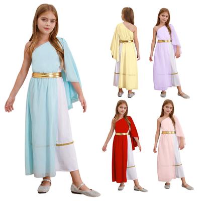 Vestito da Principessa Greca per Bambine Halloween Antica Grecia Dio Roma Egitto Toga Costume Monospalla Tulle Fluttuante Abito di Lusso
