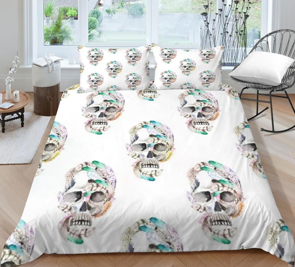Quilt Cover 3D Printing Skull Home Bedclothes with Pillowcase King Double Size Soft Bed Set Luxury Duvet Cover