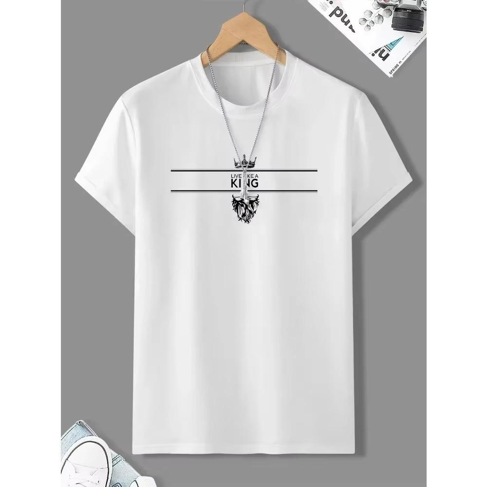 

Живи как король Принт с узором Мужская повседневная футболка с коротким рукавом и круглым вырезом Модная летняя футболка Топы, Мужские наряды Футболка XXXXXL