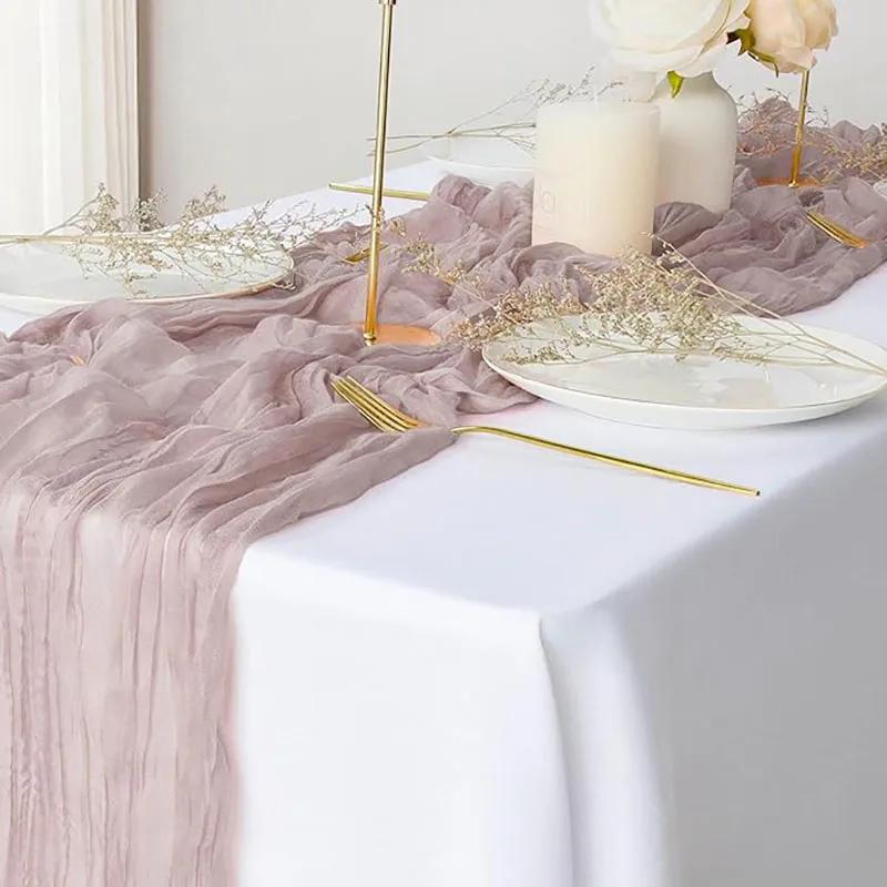 8pcs Wine Red Table Runner Rustic Burgundy Cheesecloth Table Runner For Wedding Birthday Party Christmas Tablecloth Overlay Deco