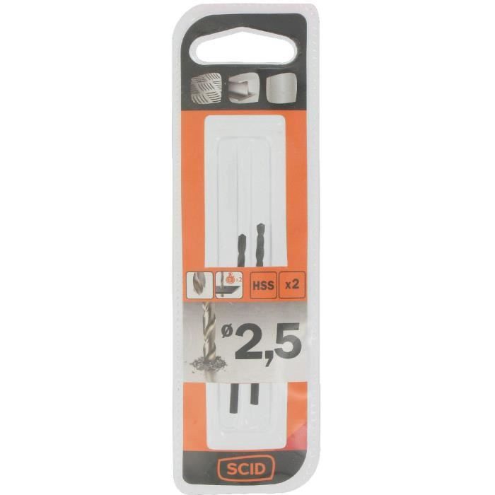 Foret Métal HSS - SCID - L. 56mm - Diam. 2,5mm - Vendu Par 2 - Affûtage Autocentrant