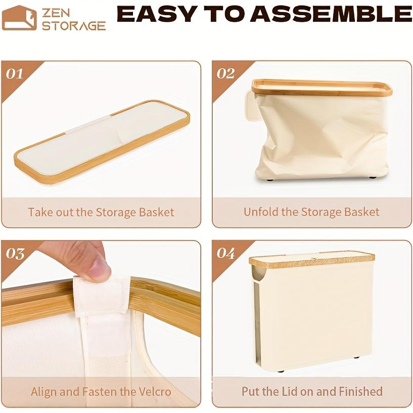 Large Capacity Toilet Paper Holder Foldable Space Saving Wood Frame with Gray Fabric End No Installation Required Toilet Paper Storage Containers