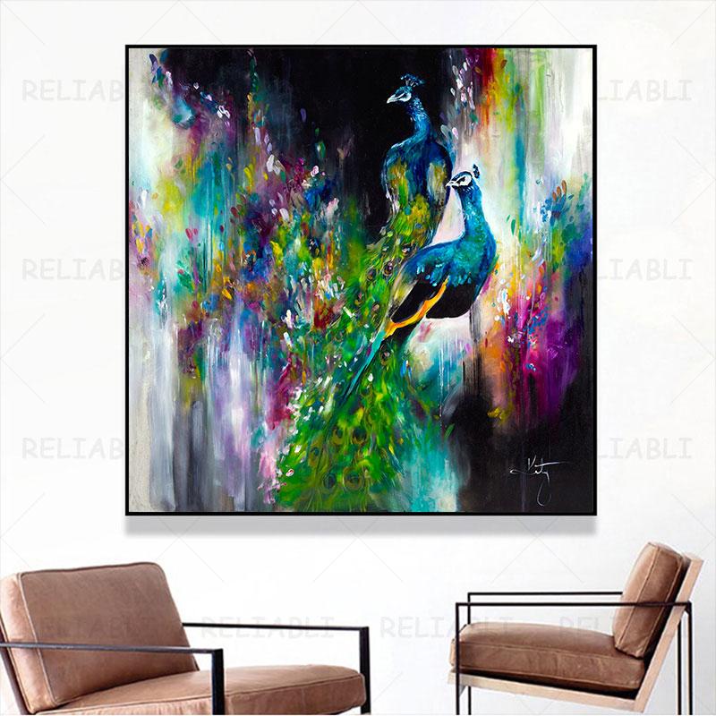 Abstract Colorful Flower Peacock Oil Painting Printed On Canvas Bird Animal Canvas Posters and Prints for Living Room Home Decor