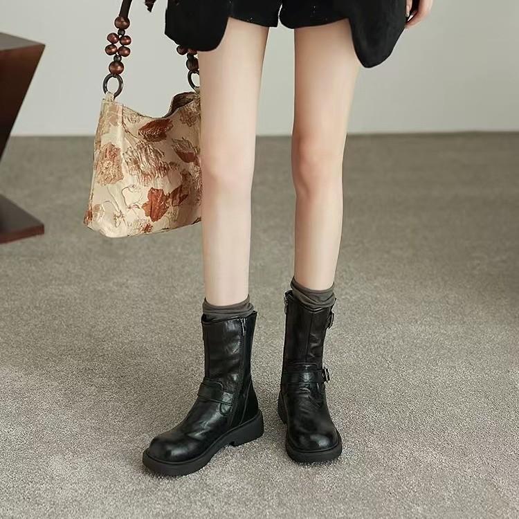 2025 new Martin boots women's autumn and winter thick heel sheepskin locomotive boots women's western cowboy boots retro knight medium boots