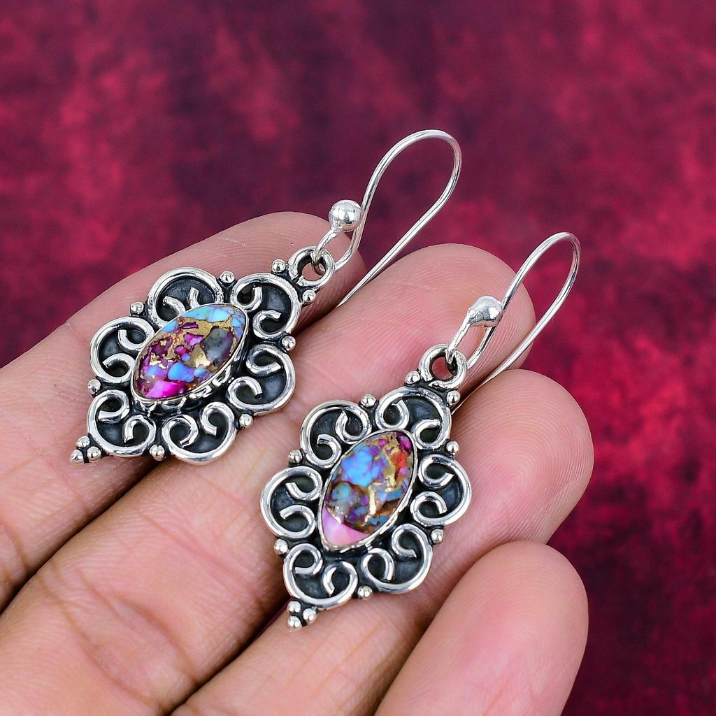 Pink Spiny Oyster 925 Solid Sterling Silver Earrings, Handmade Gemstone Jewelry Earrings, For Memorial Day