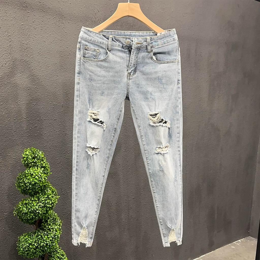 2025 Summer New Vintage Distressed Stretch Slim Fit Mid-Waist Skinny Jeans for Men