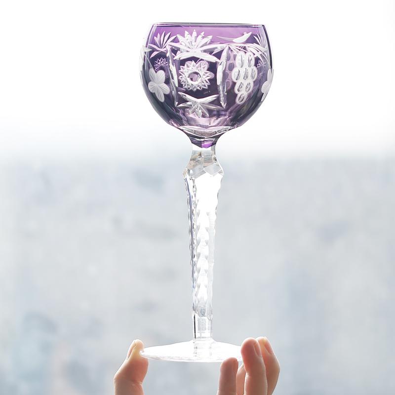 Stile Antico multi colore e cristallo di vetro tagliato a mano bicchieri da vino hock con stelo e base tagliati Decorazione Tavolo Bar di Casa