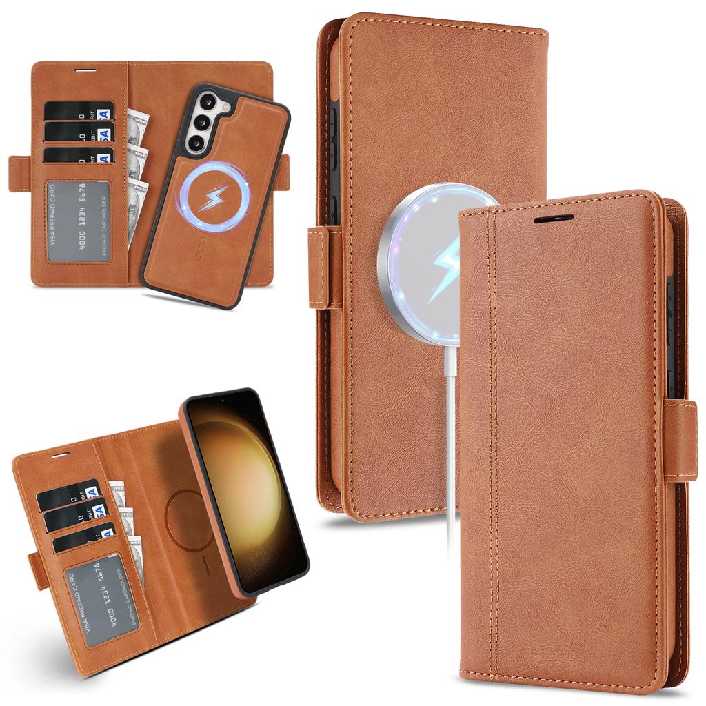 2 in 1 Wireless Charging Magnetic Case for Samsung Galaxy S25 Ultra S24 Plus S23 S25U S24U Wallet Cash Cards Slot Phone Cover