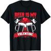 Beer Is My Valentine Day Shirt Drunk Cupid Drinking Heart T-Shirt HABI Black