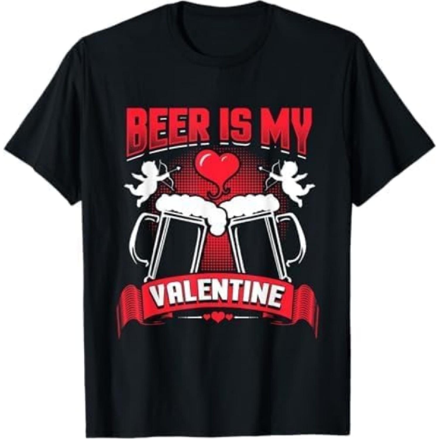 

Beer is My Valentine Day Shirt Drunk Cupid Drinking Heart T-Shirt HABI Black XXXXXL різнокольоровий