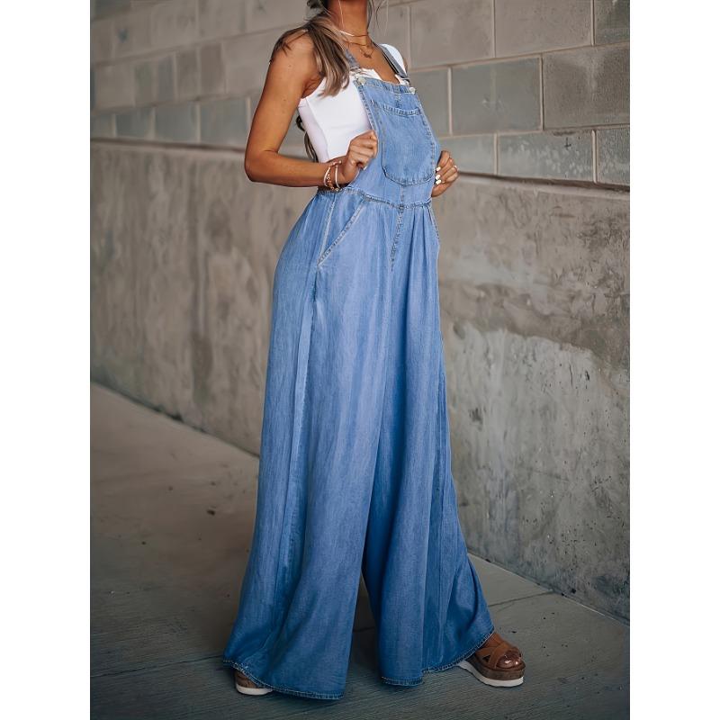 Losse zijzakken mouwloze denim jumpsuits, casual verstelbare schouderband denim bretels broeken, dames denim jeans & kleding